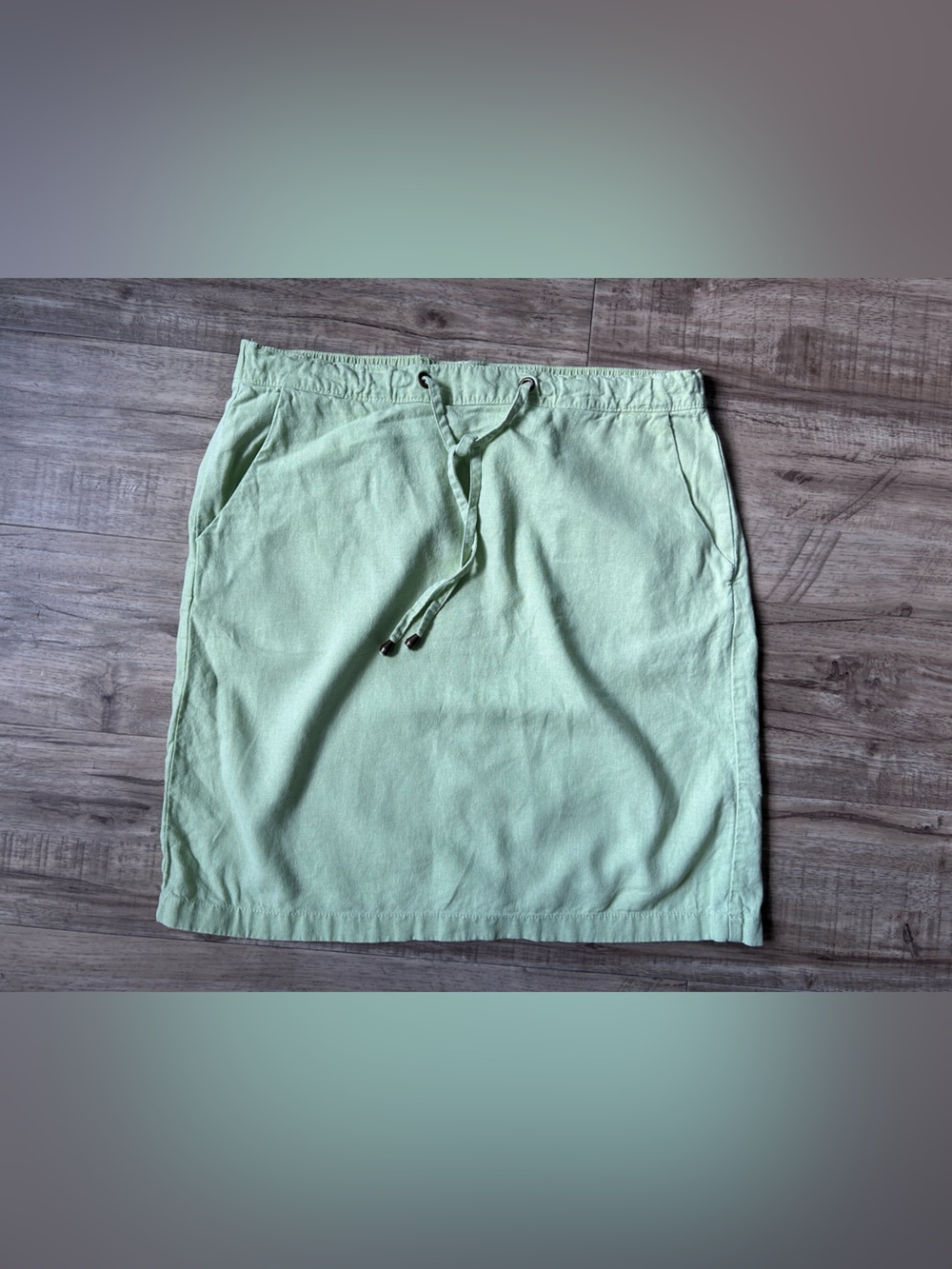 Linen Light chartreuse Green Drawstring Casual Women's Skirt coastal boho beachy